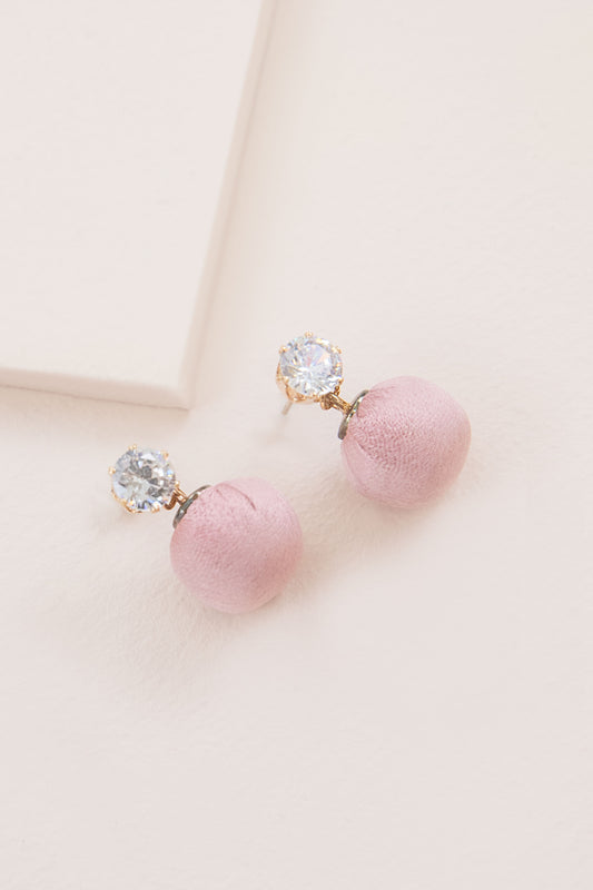 Satin Pom Drop Earrings | Pink