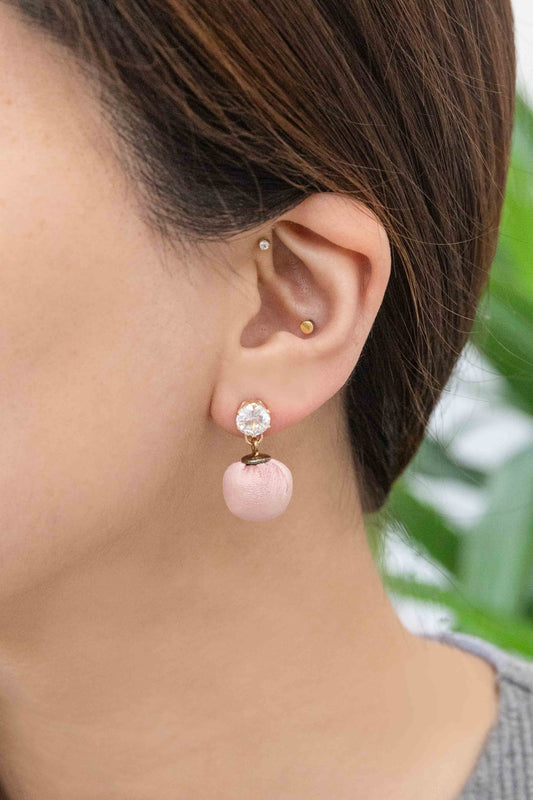 Satin Pom Drop Earrings | Pink
