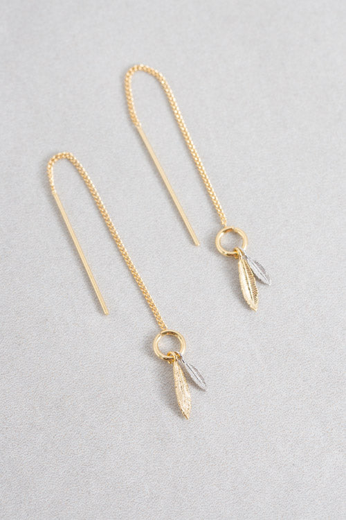 Two-Tone Feather Threader Earrings