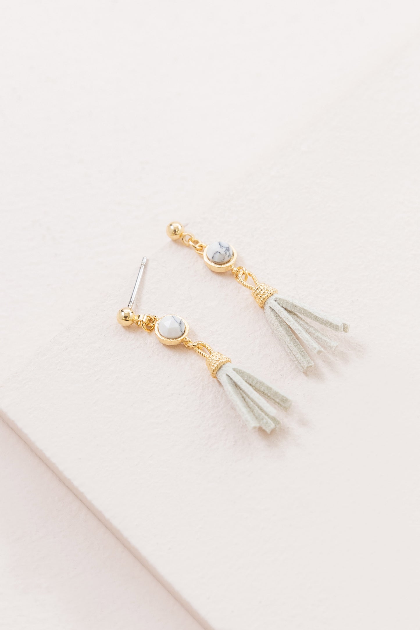 Round Stone Tassel Earrings