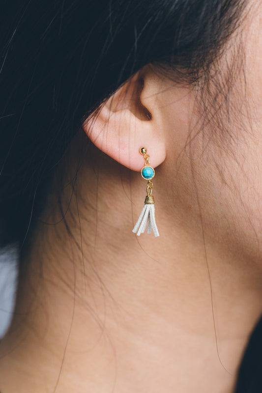 Round Stone Tassel Earrings