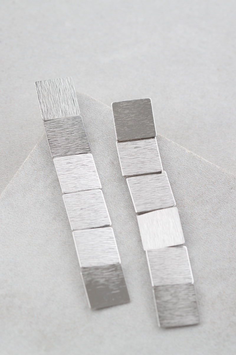 Building Block Drop Earrings | Silver