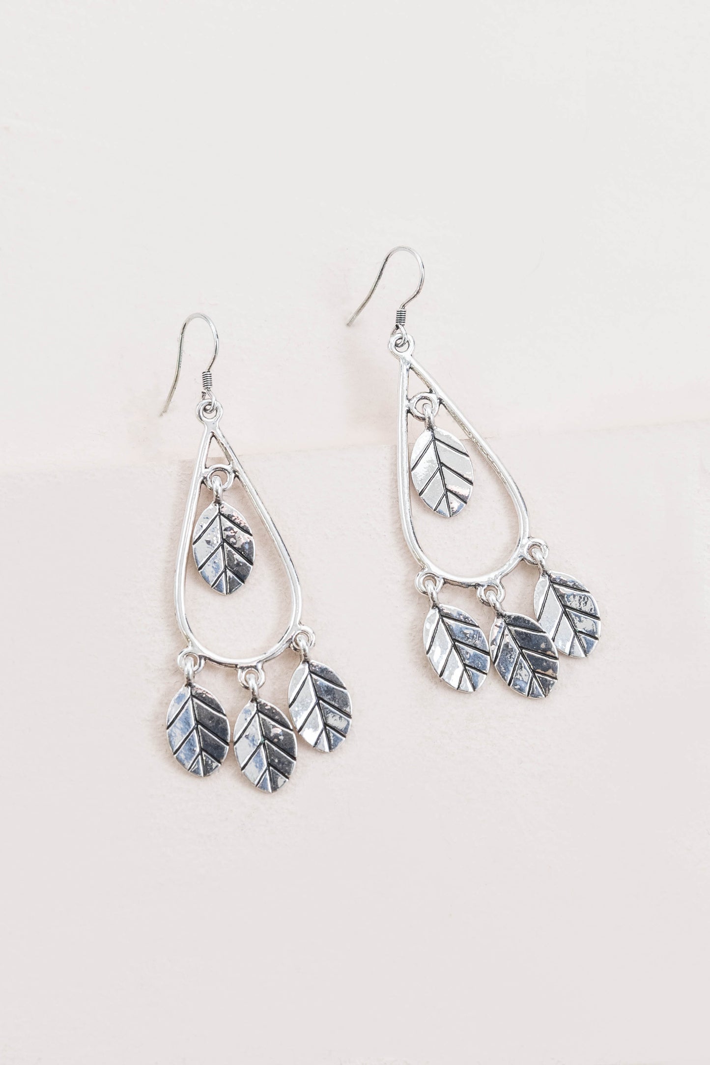 Wind Swept Leaf Earrings | Silver
