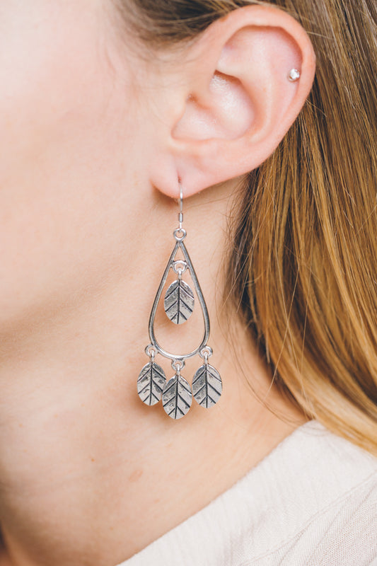 Wind Swept Leaf Earrings | Silver