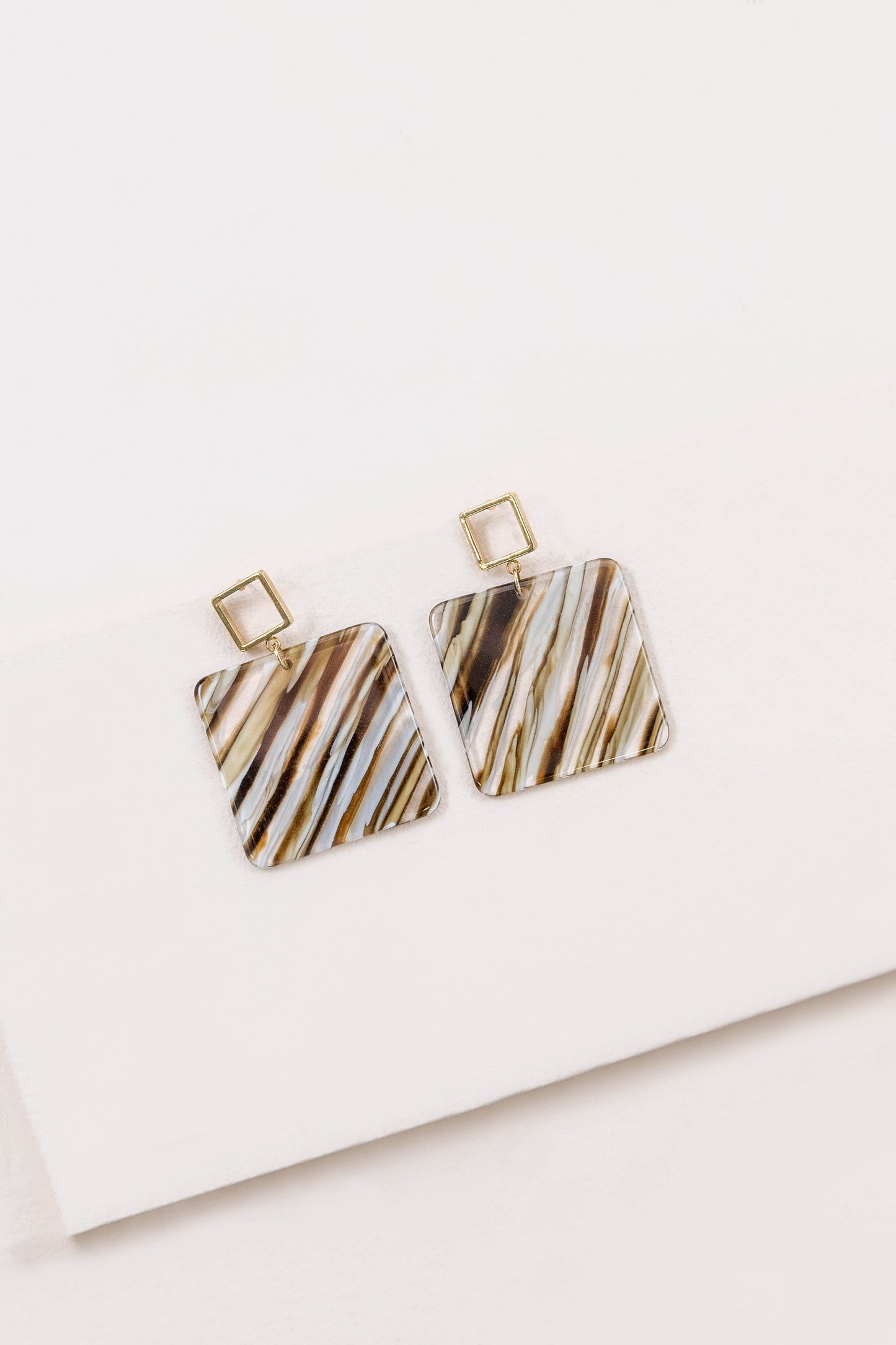 Safari Square Drop Earrings | White Stripe
