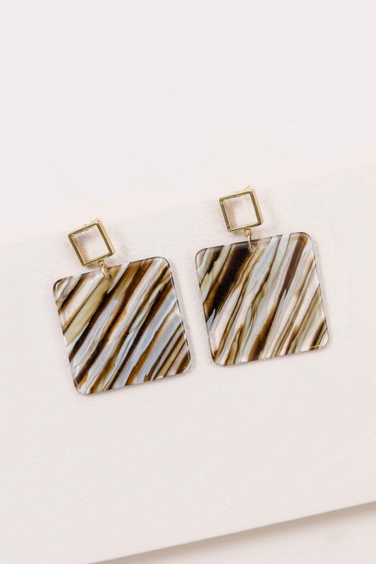 Safari Square Drop Earrings | White Stripe