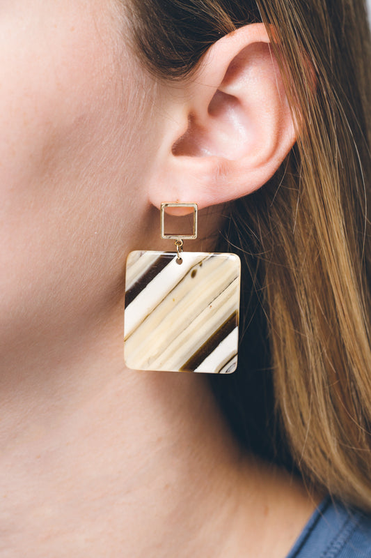 Safari Square Drop Earrings | Tan
