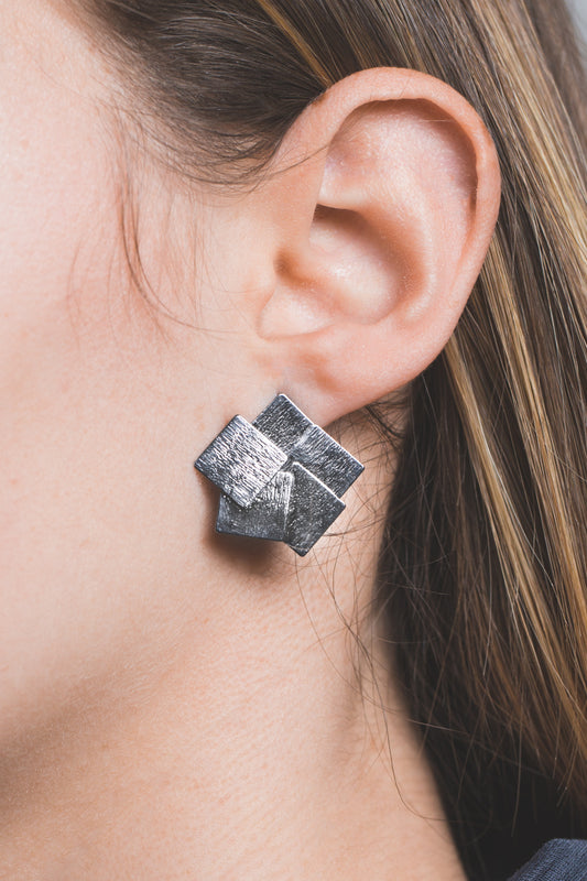 Square Deal Earrings | Gunmetal