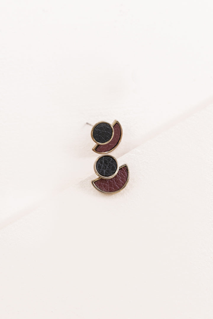 Geo Vegan Leather Earrings | Maroon