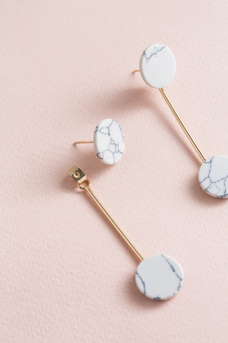 Two Timer Ear Jacket Earrings | White