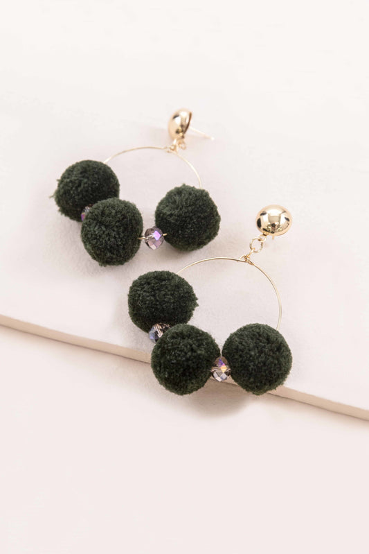 Rio Pom Earrings | Dark Green
