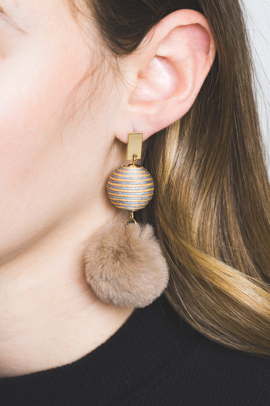 Poms Away Earrings | Tan
