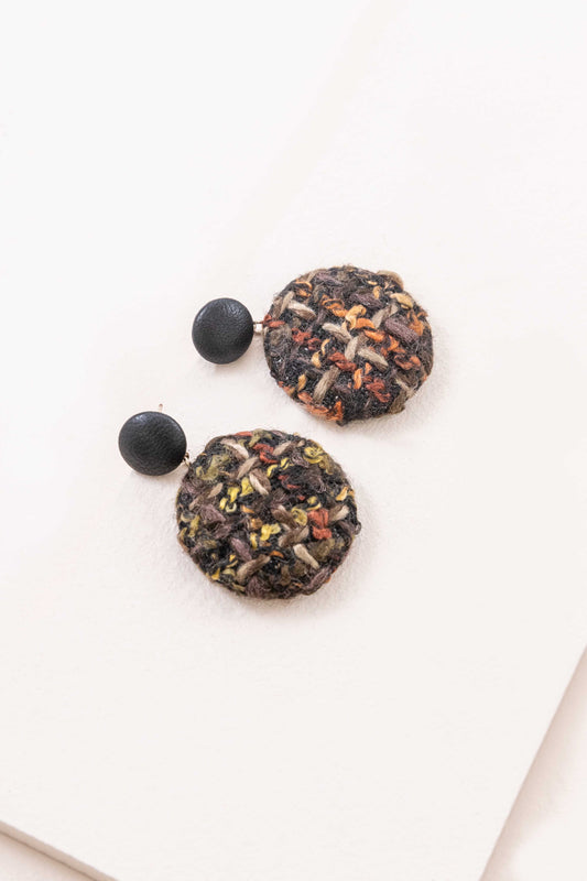 Tweed Button Earrings | Burnt Orange