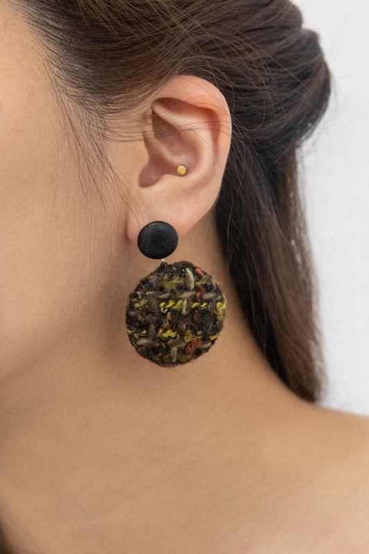 Tweed Button Earrings | Burnt Orange