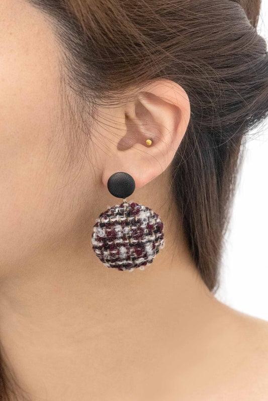 Tweed Button Earrings | Burgundy