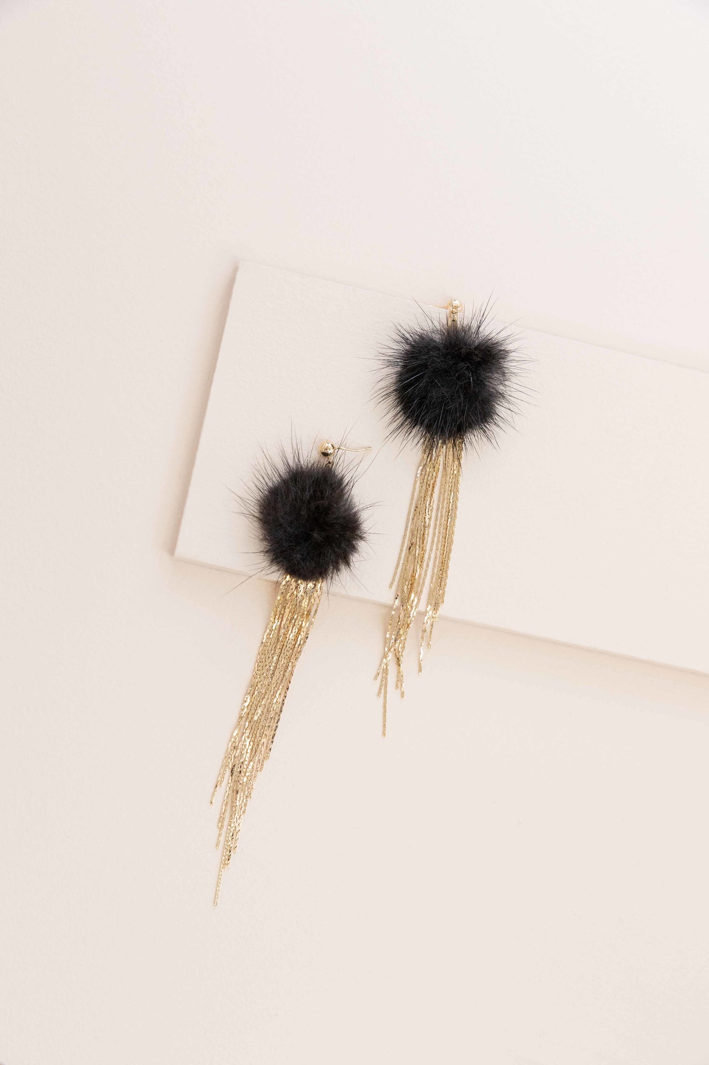 Powder Puff Drop Earrings | Black