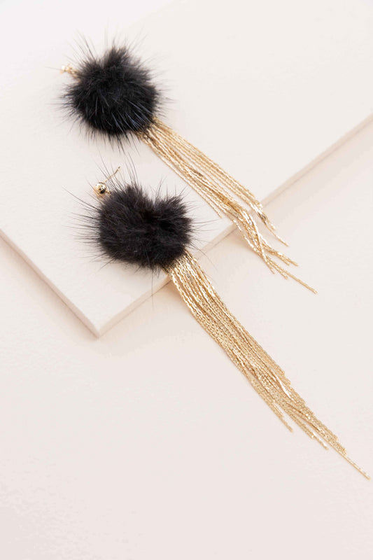 Powder Puff Drop Earrings | Black
