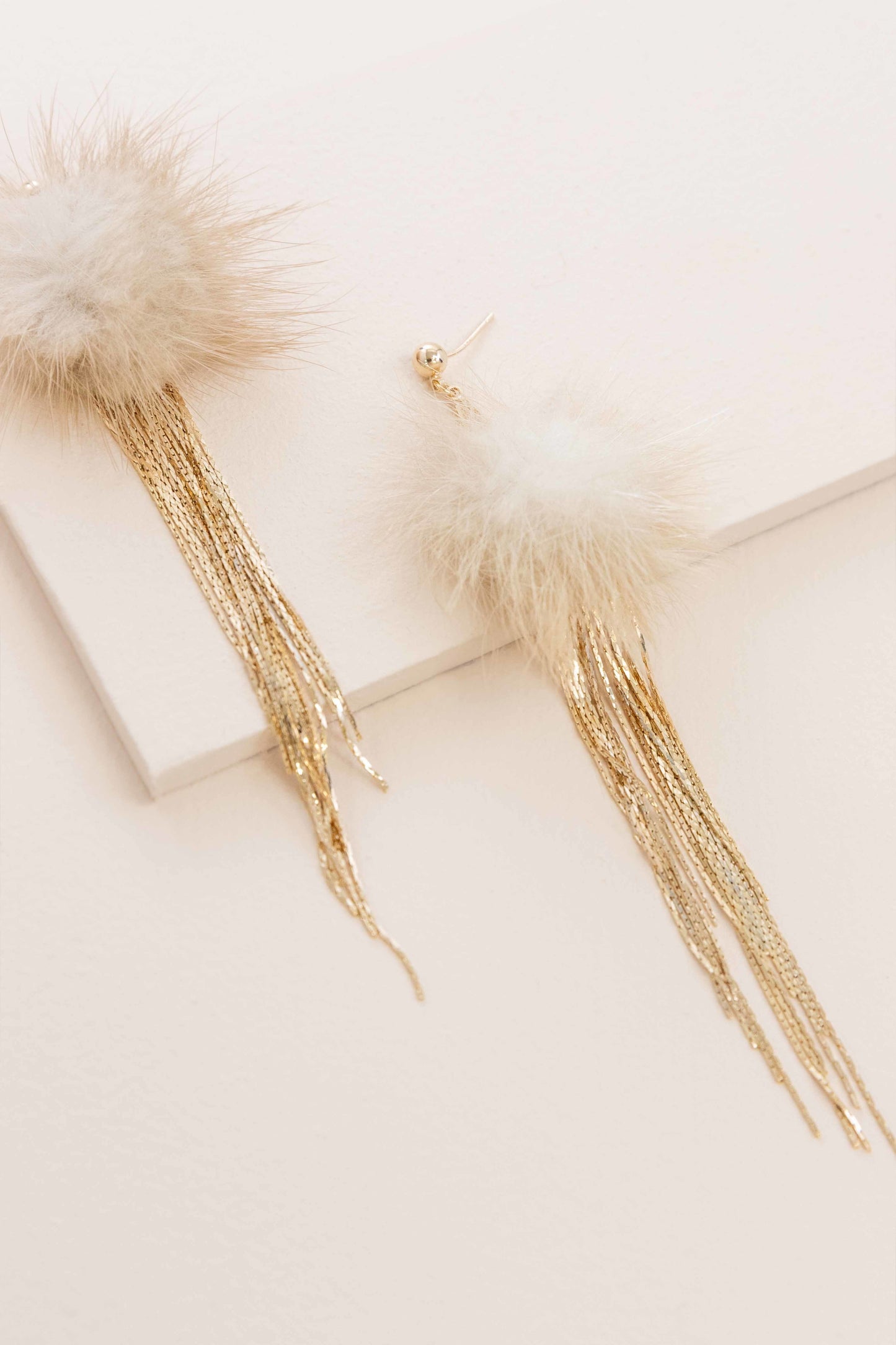 Powder Puff Drop Earrings | Tan