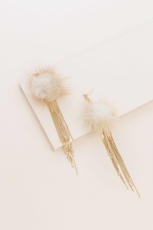Powder Puff Drop Earrings | Tan
