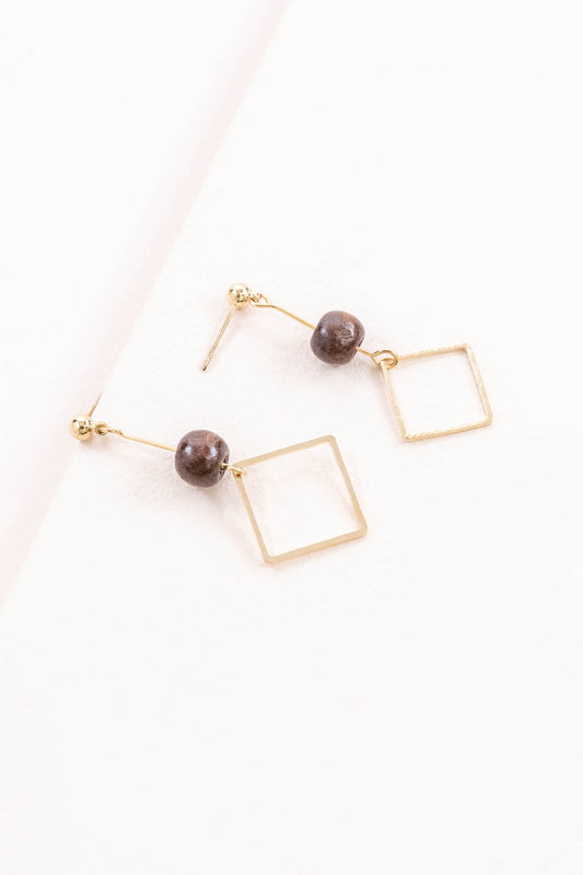 Geo Wood Drop Earrings | Diamond