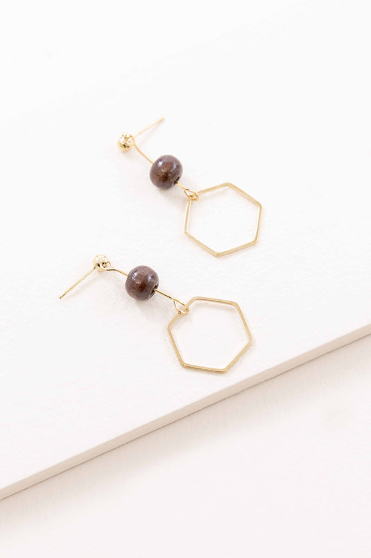 Geo Wood Drop Earrings | Hexa