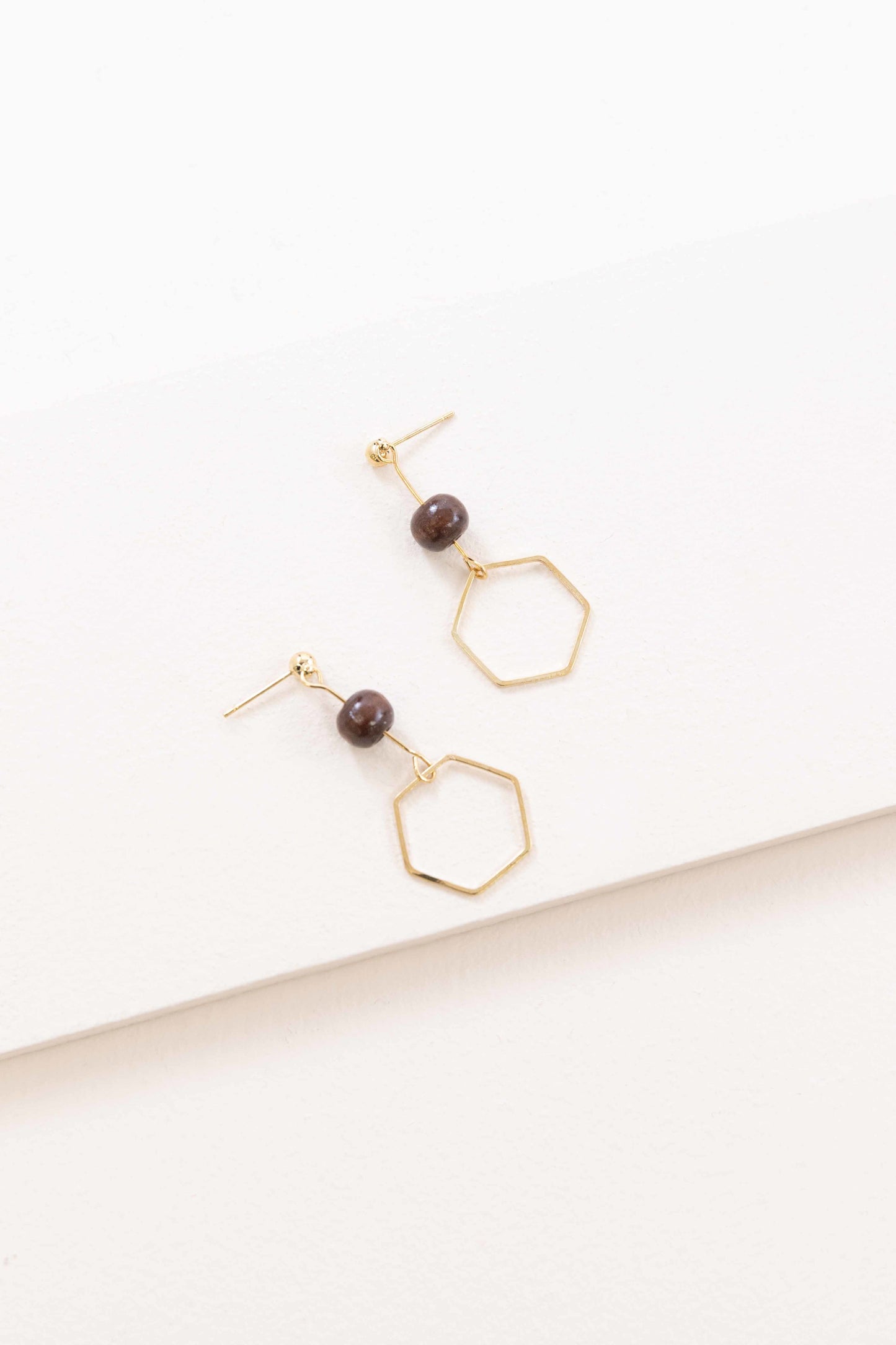 Geo Wood Drop Earrings | Diamond