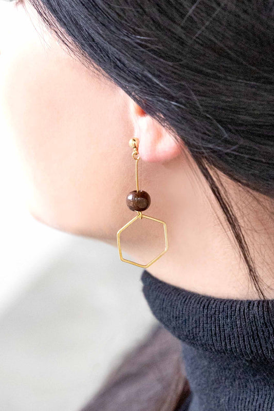 Geo Wood Drop Earrings | Hexa
