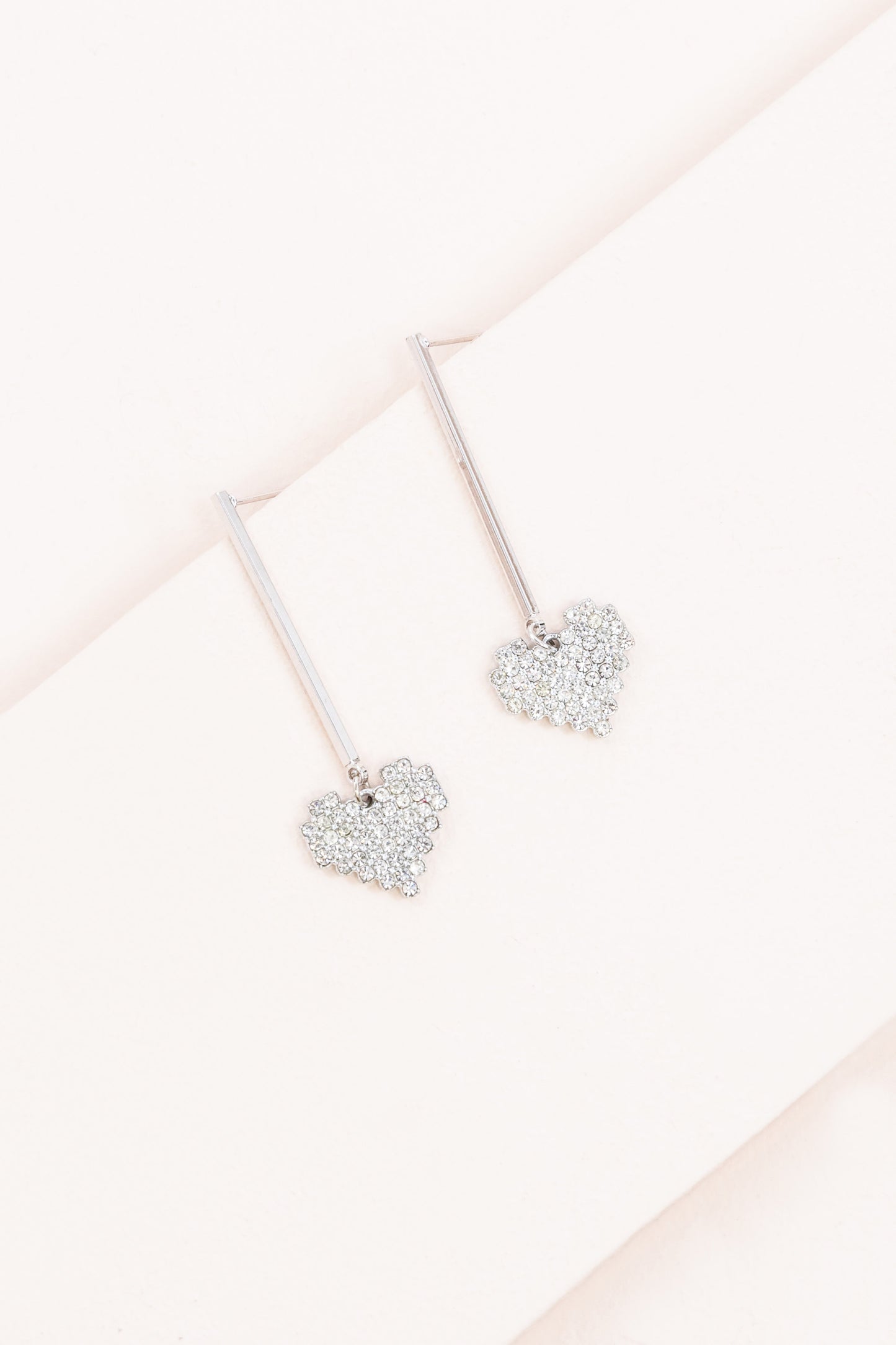 Pixel Heart Drop Earrings | Silver