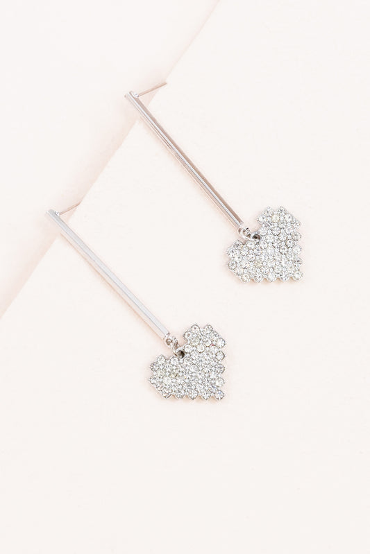 Pixel Heart Drop Earrings | Silver