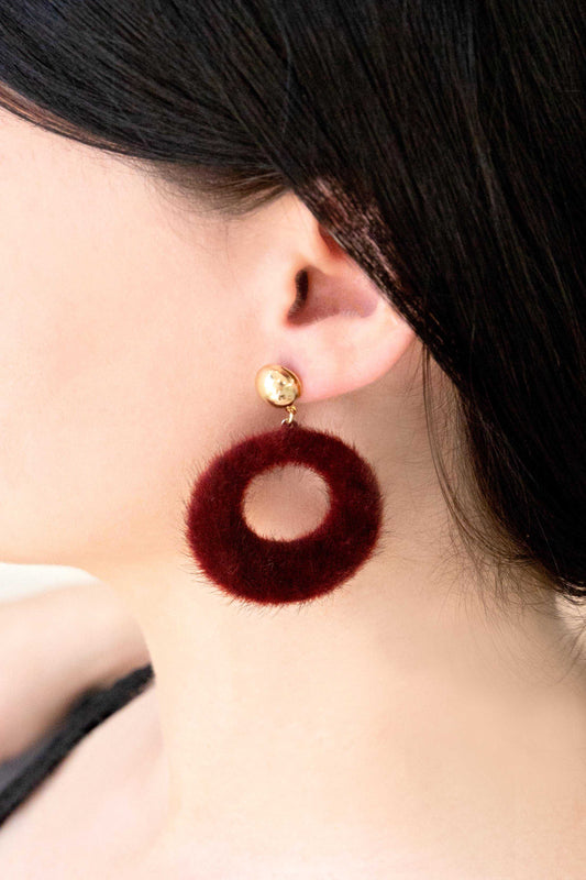 Fuzzy Mod Circle Earrings | Burgundy (14K)