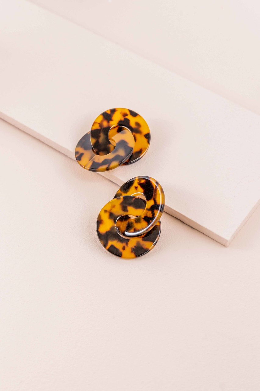 Chic Double Circle Drop Earrings | Tortoise