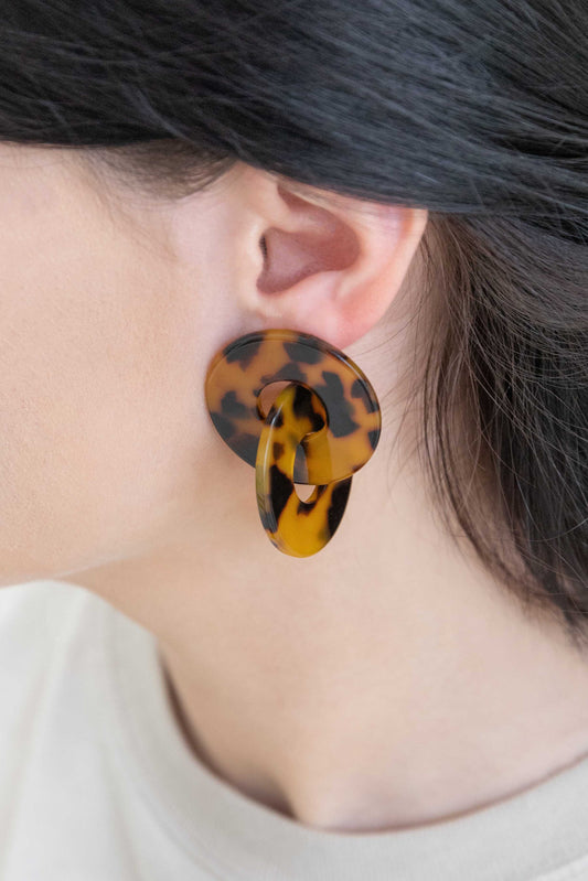 Chic Double Circle Drop Earrings | Tortoise