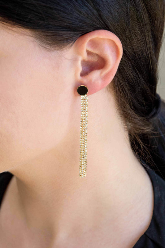 Black Dot Dangle Earrings (14K)