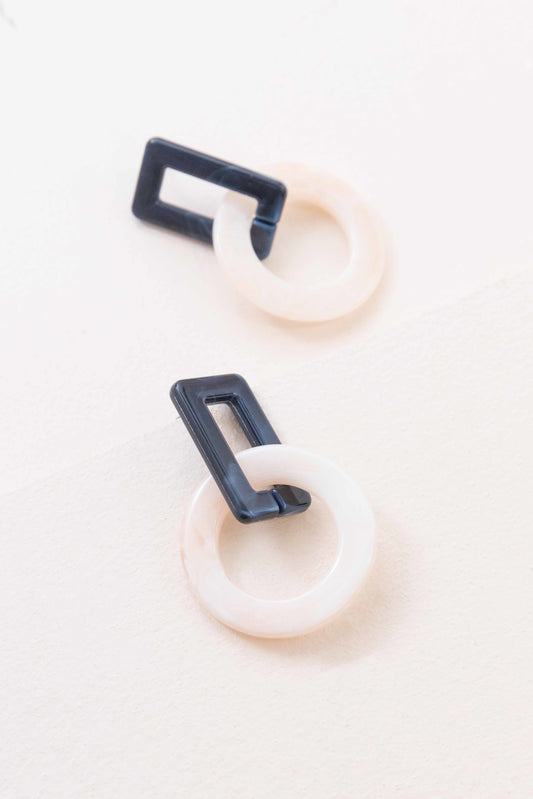 Navy and Cream Drop Earrings