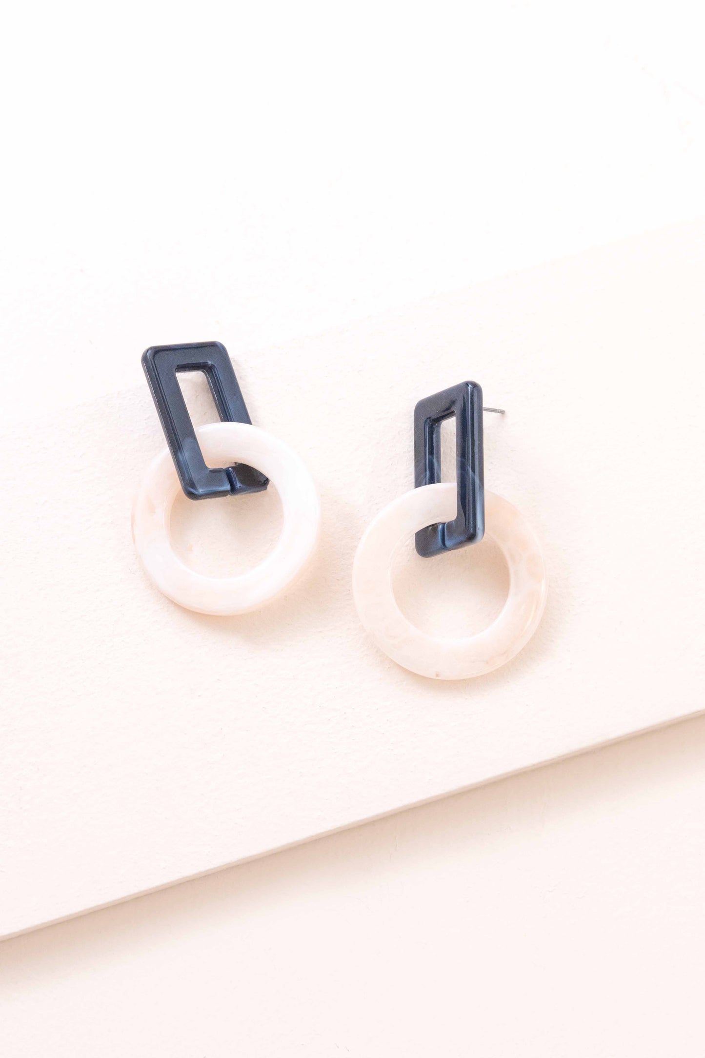 Navy and Cream Drop Earrings