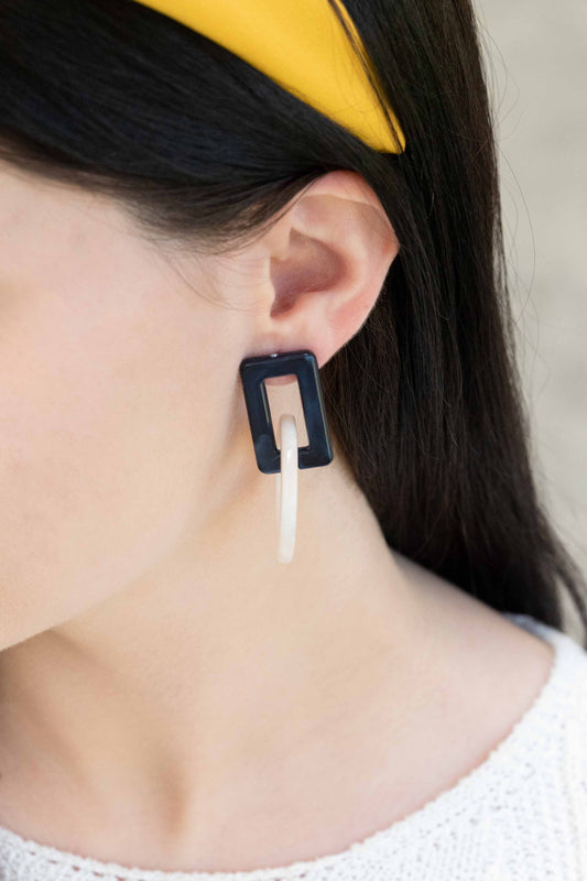 Navy and Cream Drop Earrings