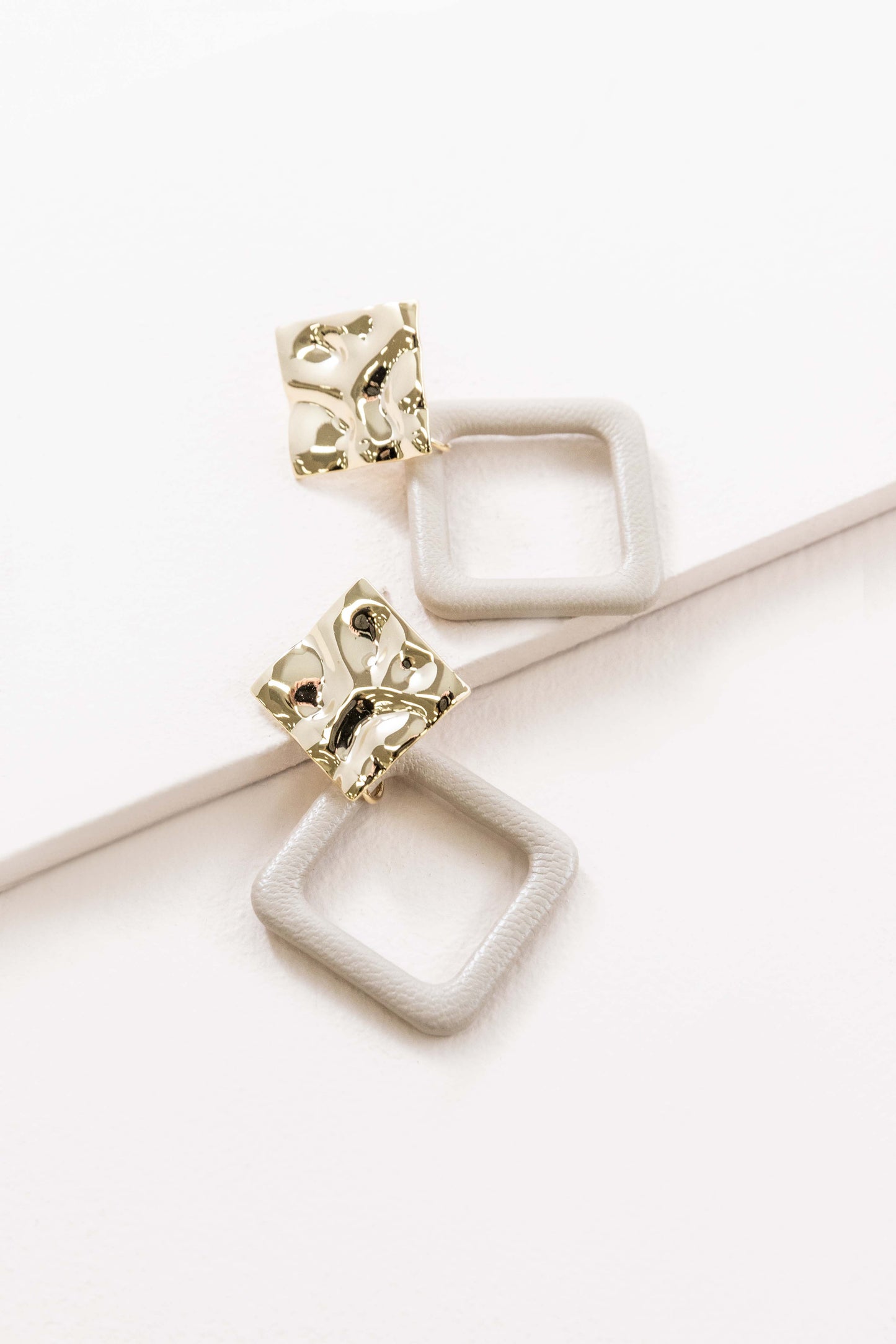 Leatherette and Metal Drop Earrings | Taupe