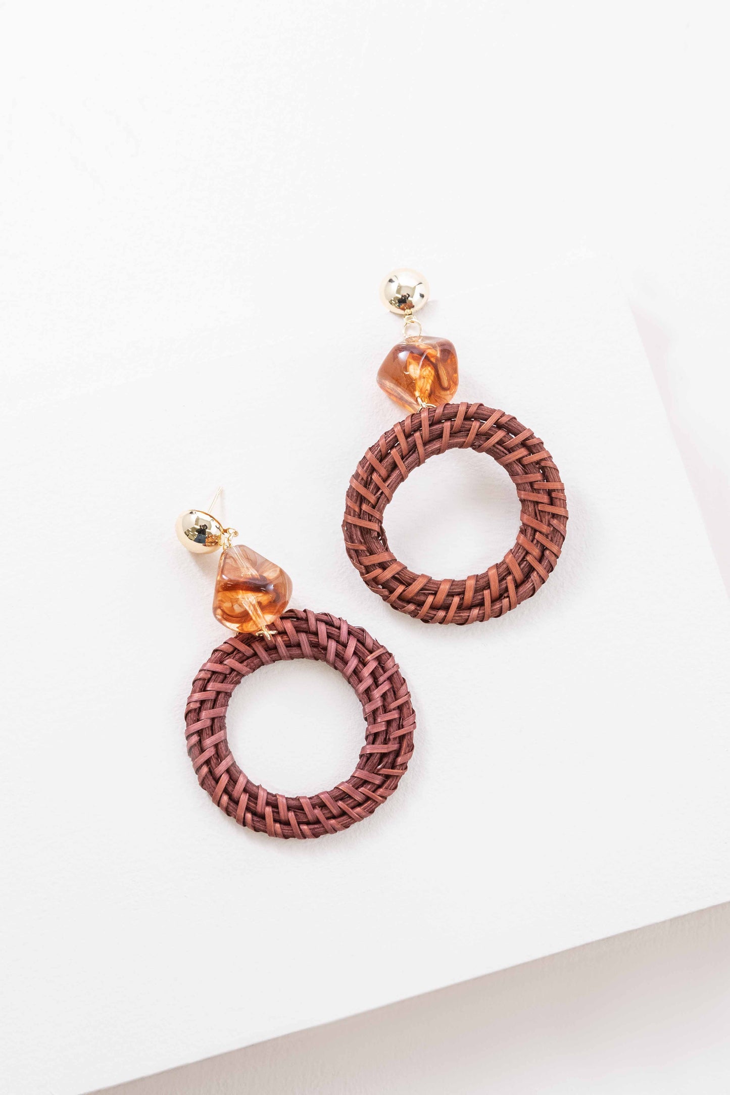 Wicker and Amber Drop Earrings