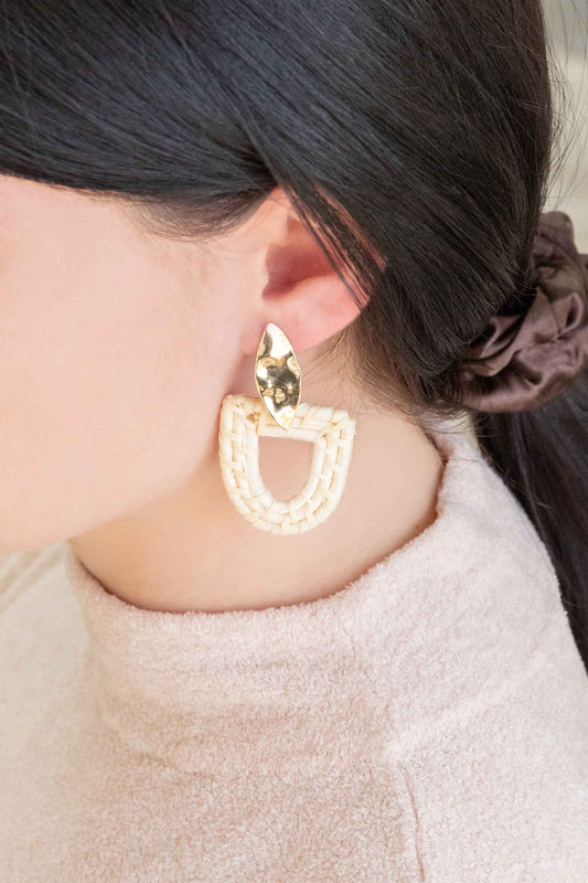 Gold and Wicker Drop Earrings