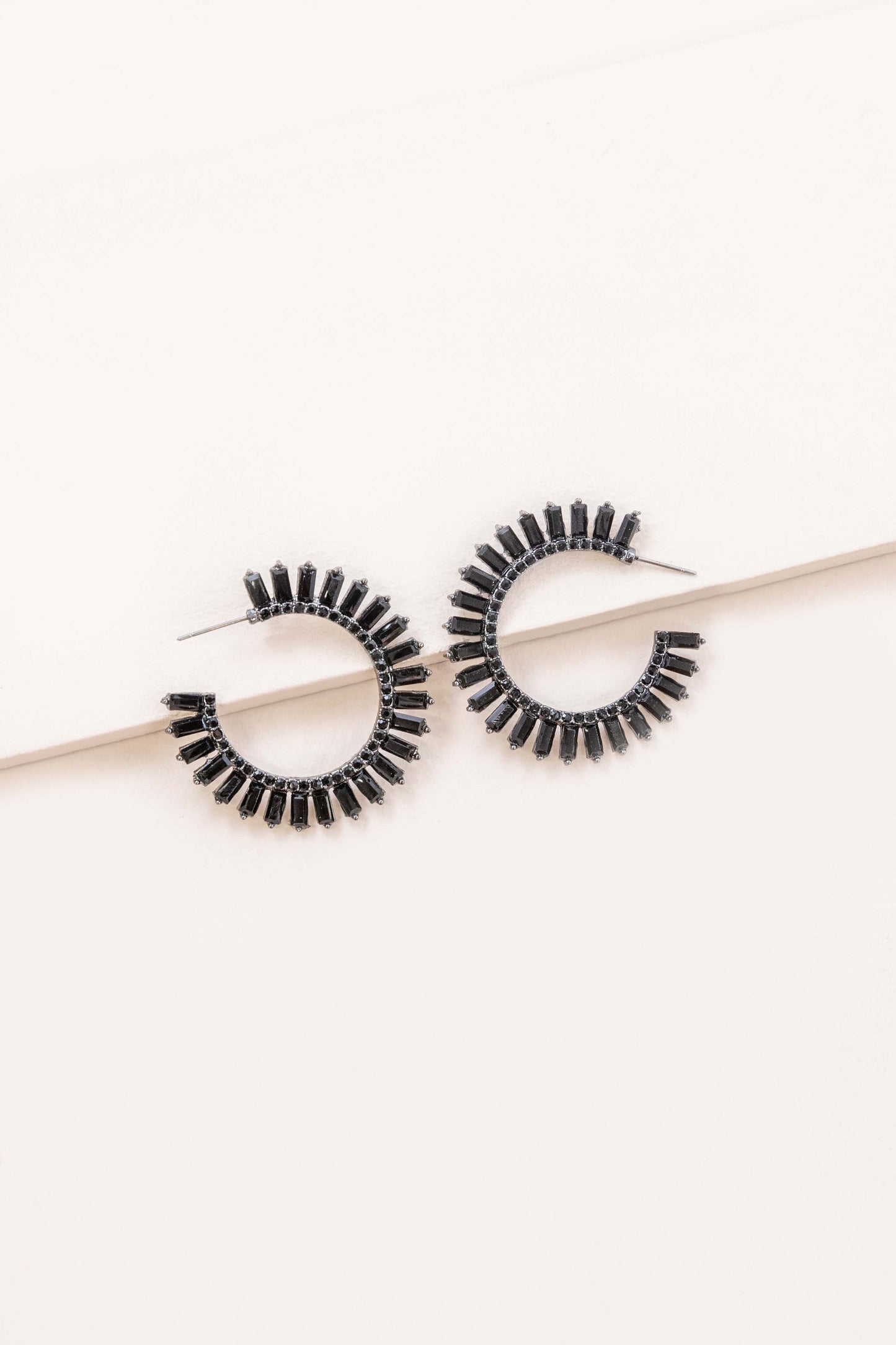 Baguette Rhinestone Hoop Earrings | Black