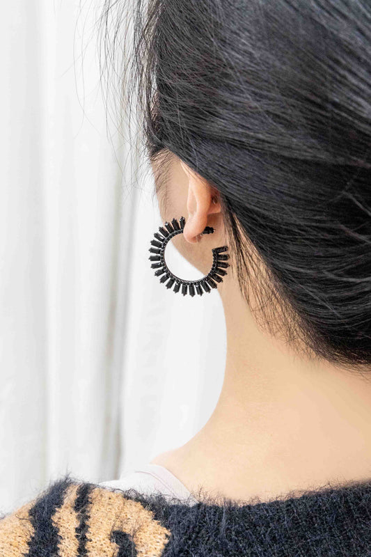 Baguette Rhinestone Hoop Earrings | Black