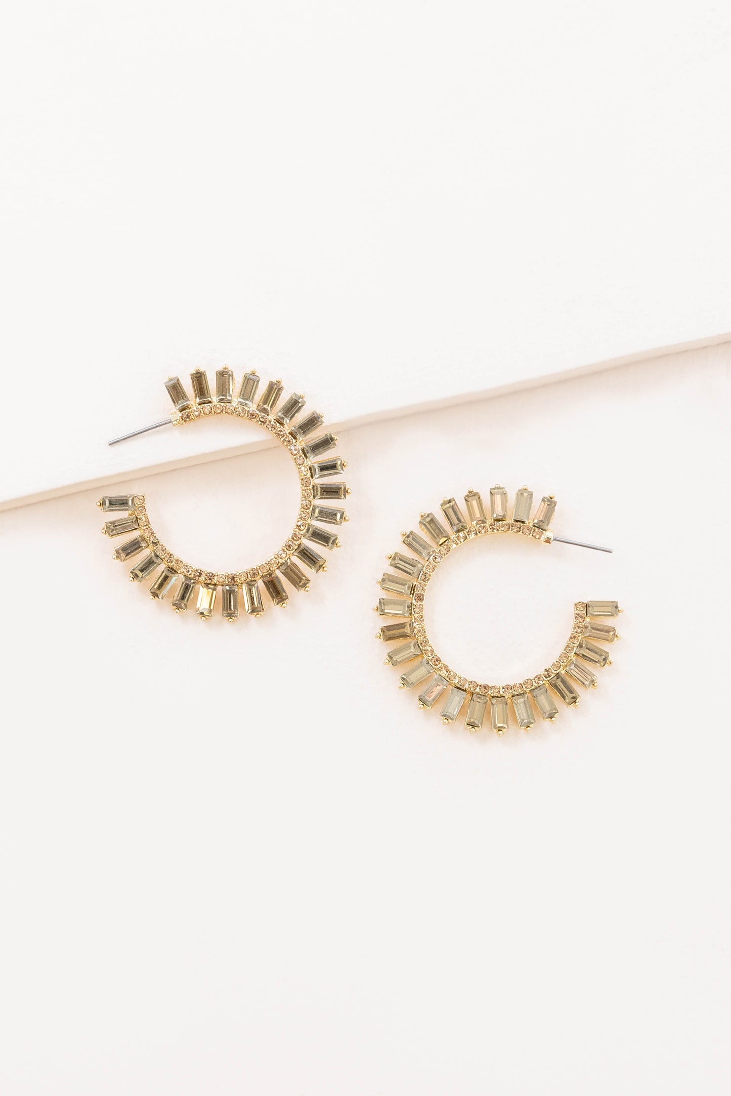 Baguette Rhinestone Hoop Earrings | Olive