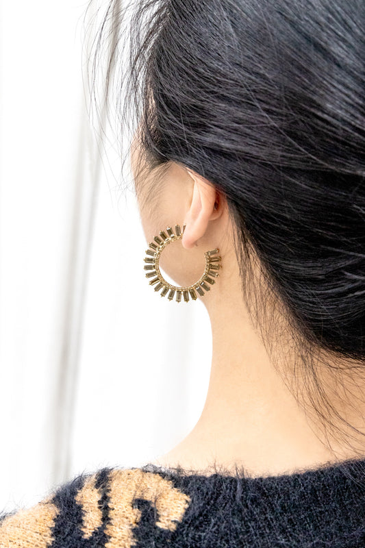 Baguette Rhinestone Hoop Earrings | Olive