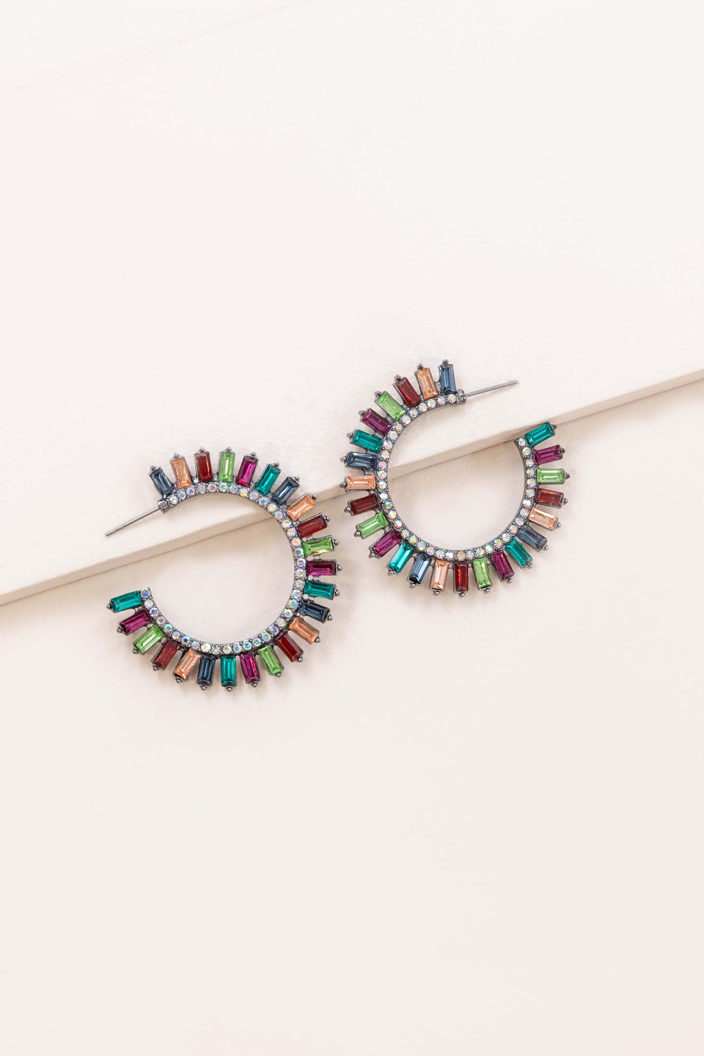 Baguette Rhinestone Hoop Earrings | Multi