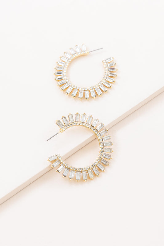 Baguette Rhinestone Hoop Earrings | Clear
