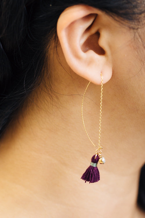 Keely Tassel Threader Earrings | Plum
