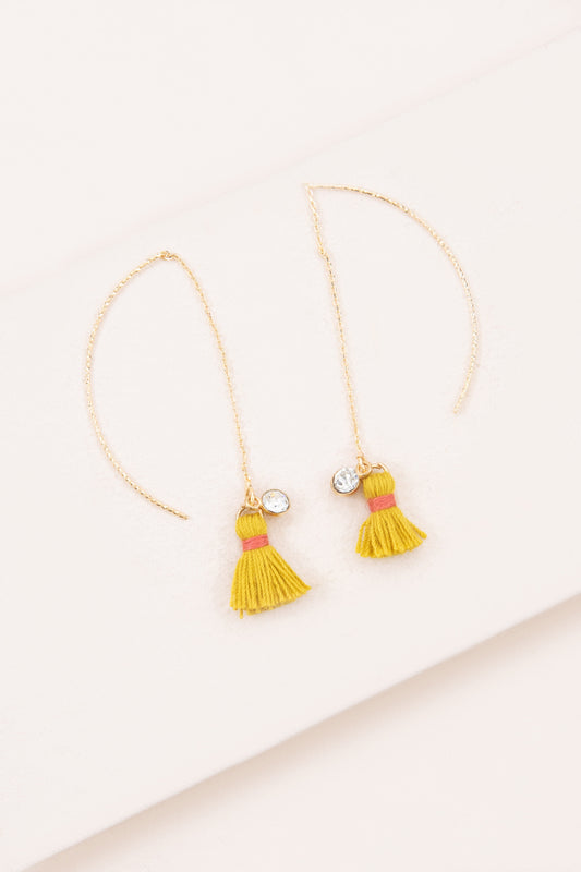 Keely Tassel Threader Earrings | Mustard