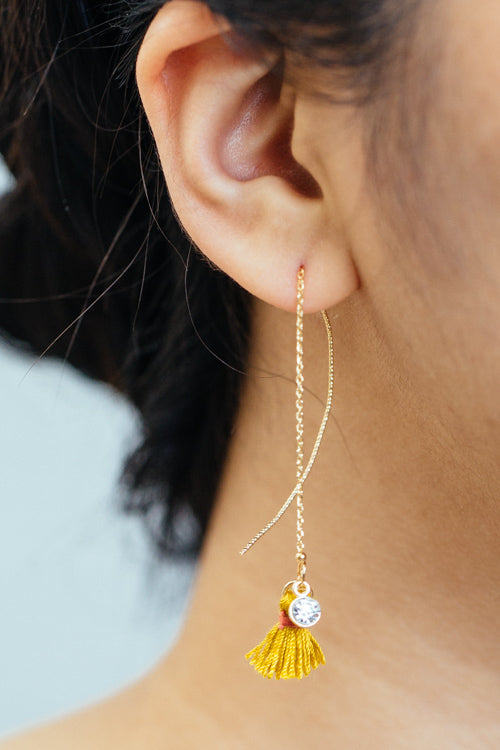 Keely Tassel Threader Earrings | Mustard