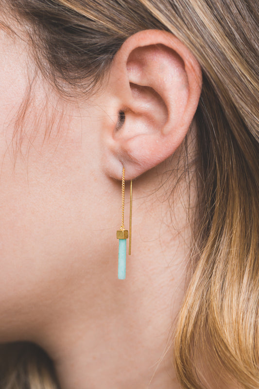 Bar Drop Stone Threader Earrings