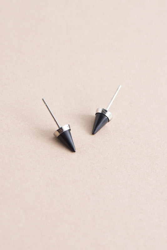 Spike Stone Earrings | Black Silver